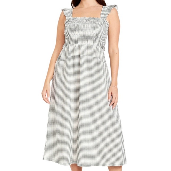 Old Navy | Dresses | Old Navy Fit Flare Lightweight Smocked Gingham Midi Dress  Green Size Large | Poshmark